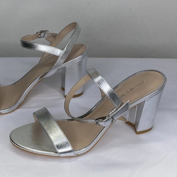 NEW STUART WEITZMAN Womens Sandals Silver Size 7.5 Dancer 75 Block Ankle Strap - Picture 2 of 8
